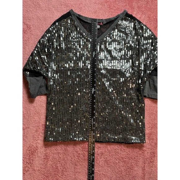 Rock & Roll Cowgirl Sequin Front V-Neck Top with Lace Back - Black, Size L - Picture 11 of 15
